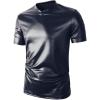 imageOYOANGLE Mens PU Leather V Neck Short Sleeve TShirt Party Solid Muscle Tee Tops ClubwearDark Blue