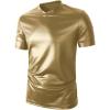 imageOYOANGLE Mens PU Leather V Neck Short Sleeve TShirt Party Solid Muscle Tee Tops ClubwearGold