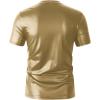 imageOYOANGLE Mens PU Leather V Neck Short Sleeve TShirt Party Solid Muscle Tee Tops ClubwearGold