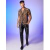 imageOYOANGLE Mens Paisley Graphic Sheer Mesh Short Sleeve Round Neck Blouse TopBrown Leopard