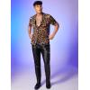 imageOYOANGLE Mens Paisley Graphic Sheer Mesh Short Sleeve Round Neck Blouse TopBrown Leopard