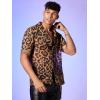 imageOYOANGLE Mens Paisley Graphic Sheer Mesh Short Sleeve Round Neck Blouse TopBrown Leopard