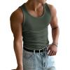 imageOYOANGLE Mens Rib Knit Scoop Neck Sleeveless Tank Top Basic Solid Fitted Vest Tops Muscle UndershirtsArmy Green