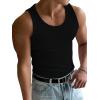 imageOYOANGLE Mens Rib Knit Scoop Neck Sleeveless Tank Top Basic Solid Fitted Vest Tops Muscle UndershirtsBlack