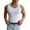 imageOYOANGLE Mens Rib Knit Scoop Neck Sleeveless Tank Top Basic Solid Fitted Vest Tops Muscle UndershirtsWhite