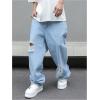 imageOYOANGLE Mens Ripped Distressed Jeans Wide Leg Casual Long Denim Pants with PocketLight Wash