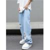 imageOYOANGLE Mens Ripped Distressed Jeans Wide Leg Casual Long Denim Pants with PocketLight Wash
