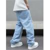 imageOYOANGLE Mens Ripped Distressed Jeans Wide Leg Casual Long Denim Pants with PocketLight Wash