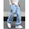 imageOYOANGLE Mens Ripped Distressed Jeans Wide Leg Casual Long Denim Pants with PocketLight Wash