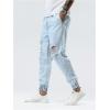 imageOYOANGLE Mens Ripped Jogger Jeans Drawstring Waist Distressed Denim Pants with PocketLight Wash