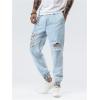imageOYOANGLE Mens Ripped Jogger Jeans Drawstring Waist Distressed Denim Pants with PocketLight Wash
