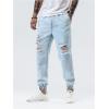 imageOYOANGLE Mens Ripped Jogger Jeans Drawstring Waist Distressed Denim Pants with PocketLight Wash