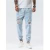 imageOYOANGLE Mens Ripped Jogger Jeans Drawstring Waist Distressed Denim Pants with PocketLight Wash