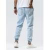 imageOYOANGLE Mens Ripped Jogger Jeans Drawstring Waist Distressed Denim Pants with PocketLight Wash