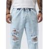 imageOYOANGLE Mens Ripped Jogger Jeans Drawstring Waist Distressed Denim Pants with PocketLight Wash