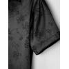 imageOYOANGLE Mens Satin Floral Print Button Down Front Lapel Collar Solid Short Sleeve ShirtBlack