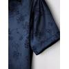 imageOYOANGLE Mens Satin Floral Print Button Down Front Lapel Collar Solid Short Sleeve ShirtNavy Blue