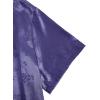 imageOYOANGLE Mens Satin Floral Print Button Down Front Lapel Collar Solid Short Sleeve ShirtPurple Solid