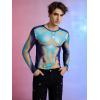 imageOYOANGLE Mens See Through Long Sleeve Round Neck T Shirts Sheer Mesh Partywear Rave Crop TopsBlue Multi