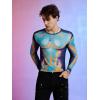 imageOYOANGLE Mens See Through Long Sleeve Round Neck T Shirts Sheer Mesh Partywear Rave Crop TopsBlue Multi
