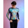 imageOYOANGLE Mens See Through Long Sleeve Round Neck T Shirts Sheer Mesh Partywear Rave Crop TopsBlue Multi