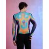 imageOYOANGLE Mens See Through Long Sleeve Round Neck T Shirts Sheer Mesh Partywear Rave Crop TopsBlue Multi