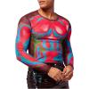 imageOYOANGLE Mens See Through Long Sleeve Round Neck T Shirts Sheer Mesh Partywear Rave Crop TopsHot Pink