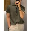 imageOYOANGLE Mens Short Sleeve Collared Shirts Button Front Ribbed Knit Solid Shirt TopArmy Green