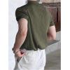 imageOYOANGLE Mens Short Sleeve Collared Shirts Button Front Ribbed Knit Solid Shirt TopArmy Green