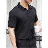 imageOYOANGLE Mens Short Sleeve Collared Shirts Button Front Ribbed Knit Solid Shirt TopBlack