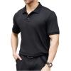 imageOYOANGLE Mens Short Sleeve Collared Shirts Button Front Ribbed Knit Solid Shirt TopBlack