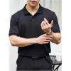 imageOYOANGLE Mens Short Sleeve Collared Shirts Button Front Ribbed Knit Solid Shirt TopBlack