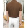 imageOYOANGLE Mens Short Sleeve Collared Shirts Button Front Ribbed Knit Solid Shirt TopBrown