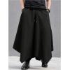 imageOYOANGLE Mens Skirt Pants Elastic Drawstring Waist Irregular Hem Wide Leg Trousers Loose Harem PantsBlack