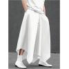 imageOYOANGLE Mens Skirt Pants Elastic Drawstring Waist Irregular Hem Wide Leg Trousers Loose Harem PantsWhite