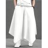 imageOYOANGLE Mens Skirt Pants Elastic Drawstring Waist Irregular Hem Wide Leg Trousers Loose Harem PantsWhite