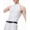 imageOYOANGLE Mens Sleeveless High Neck Halter Tank Top Solid Plain Casual Slim Fit Textured TopsWhite