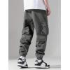 imageOYOANGLE Mens Solid Drawstring Waist Flap Pocket Streetwear Cargo Pants Sports Outdoor Jogger TrousersGrey