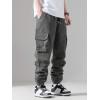 imageOYOANGLE Mens Solid Drawstring Waist Flap Pocket Streetwear Cargo Pants Sports Outdoor Jogger TrousersGrey