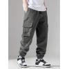 imageOYOANGLE Mens Solid Drawstring Waist Flap Pocket Streetwear Cargo Pants Sports Outdoor Jogger TrousersGrey