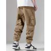 imageOYOANGLE Mens Solid Drawstring Waist Flap Pocket Streetwear Cargo Pants Sports Outdoor Jogger TrousersKhaki