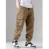 imageOYOANGLE Mens Solid Drawstring Waist Flap Pocket Streetwear Cargo Pants Sports Outdoor Jogger TrousersKhaki