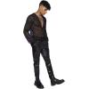 imageOYOANGLE Mens Solid Hollow Out See Through Party Clubwear Long Sleeve V Neck Shirt TopBlack