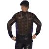 imageOYOANGLE Mens Solid Hollow Out See Through Party Clubwear Long Sleeve V Neck Shirt TopBlack