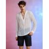 imageOYOANGLE Mens Solid Hollow Out See Through Party Clubwear Long Sleeve V Neck Shirt TopWhite