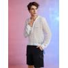 imageOYOANGLE Mens Solid Hollow Out See Through Party Clubwear Long Sleeve V Neck Shirt TopWhite