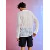 imageOYOANGLE Mens Solid Hollow Out See Through Party Clubwear Long Sleeve V Neck Shirt TopWhite