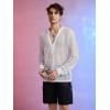 imageOYOANGLE Mens Solid Hollow Out See Through Party Clubwear Long Sleeve V Neck Shirt TopWhite