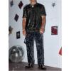 imageOYOANGLE Mens Sparkly Sequin Shirt Crew Neck Short Sleeve Shiny Tee Tops Nightclub Glitter T ShirtsBlack