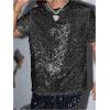 imageOYOANGLE Mens Sparkly Sequin Shirt Crew Neck Short Sleeve Shiny Tee Tops Nightclub Glitter T ShirtsBlack